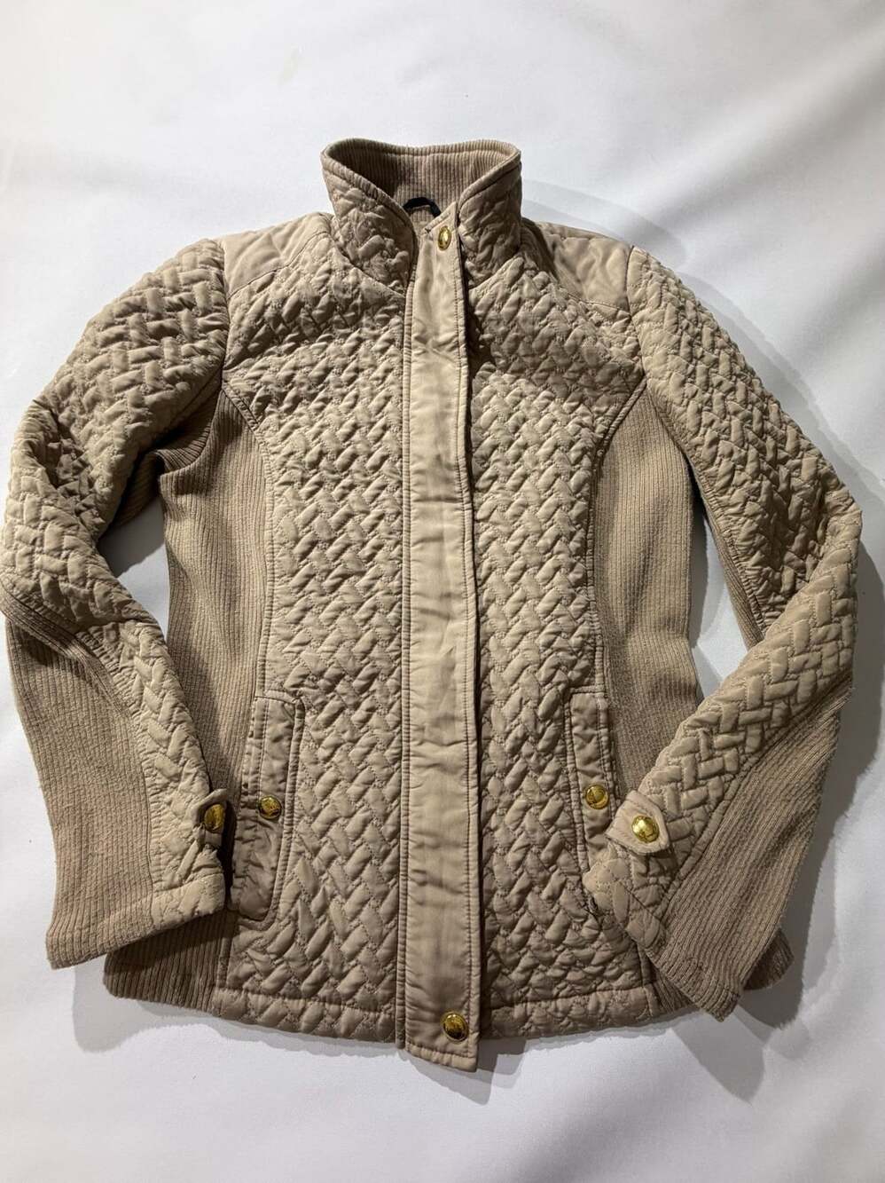 Weatherproof Womens S Beige Quilted Bomber Snap Jacket Tan Puffer Coat